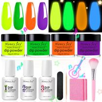 Kit de pó para imersão para unhas Honey Joy 4 Neon Glow Colors, 7 unidades