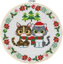 Kit de ponto cruz Awesocrafts para dois gatinhos de Natal 35x35 cm