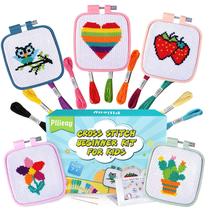 Kit de ponto cruz Pollieay para crianças de 7 a 13 anos com 5 padrões de projeto