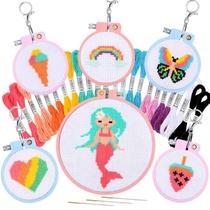 Kit de ponto cruz Pollieay para crianças de 7 a 13 anos com instruções de 6 unidades Kit de ponto cruz Pollieay para crianças de 7 a 13 anos com instruções de 6 unidades