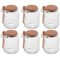 Kit de Pote de Vidro com Tampa de Rolha Colher Bambu 6 unidades Porta Temperos 240ml Lyor