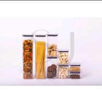 kit de Pote Hermético Quadrado Empilhável Acrílico Lumini 08 peças