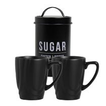 Kit De Pote Para Açúcar Sugar Com 2 Canecas 280ml Para Café Da Manhã