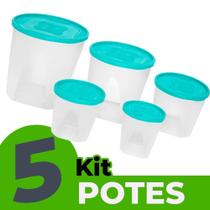 Kit De Potes Com Tampa 5 Peças Para Mantimentos Em Plástico - Jaguar