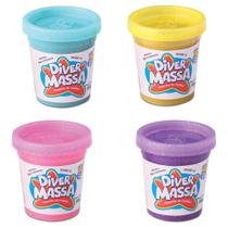 Kit de Potes de Massinha Com Gliter - 4 unidades - Divertoys