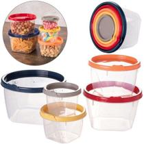 Kit de potes de plastico redondo conect com tampa 5 pcs