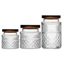 Kit de Potes De Vidro 600ml 1150ml 1850ml com Tampa De Madeira