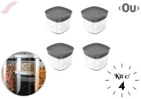 Kit de Potes Herméticos com 4 unidades Pote Hermético 450 ML Organizador para Alimentos com Anel de Vedação Empilhável Modular Linha Block Marca Ou