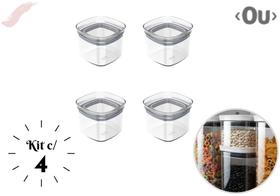 Kit de Potes Herméticos com 4 unidades Pote Hermético 450 ML Organizador para Alimentos com Anel de Vedação Empilhável Modular Linha Block Marca Ou