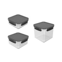 Kit de potes organizadores de geladeira quadrado Ou 3 peças Linha Click Kit de potes organizadores de geladeira quadrado Ou 3 peças Linha Click
