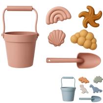 Kit De Praia Infantil Em Silicone Balde, Pá E Moldes Areia Kit De Praia Infantil Em Silicone Balde, Pá E Moldes Areia