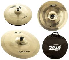 Kit de Pratos Zeus Hybrid Series Set C com Bag, Crash 16, Ride 20, Chimbal 14 em Bronze B20 - Zeus Cymbals