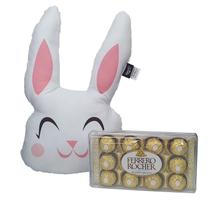 Kit de Presente Páscoa Chocolate Ferrero Rocher e Almofada Coelho