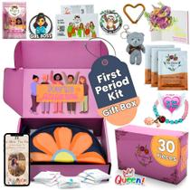 Kit de primeira menstruação The Bloom para meninas de 9 a 14 anos com bolsa de armazenamento azul