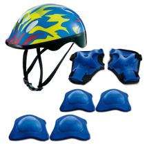 Kit De Proteção Azul Chamas Com Capacete KJ10AZ - ZIPPY