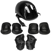 Kit de Proteção Infantil Capacete Com Joelheira Cotoveleira 4 Anos+ P/ Skate Patins Preto Kit de Proteção Infantil Capacete Com Joelheira Cotoveleira 4 Anos+ P/ Skate Patins Preto