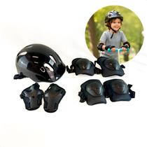Kit De Proteção Infantil Capacete Cotoveleira Luva Joelheira Bike Patins Patinete Skate Preto
