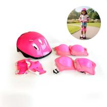Kit De Proteção Infantil Capacete Joelheira Luva Cotoveleira para Bike Patins Patinete Skate Rosa