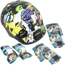 Kit de Proteção Infantil Capacete Patins Skate Bicicleta Acessórios Monsters Preto Atrio ES200