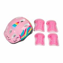 Kit De Proteção Infantil Com Capacete Ajustável Unicórnio Fenix Brinquedos Rosa
