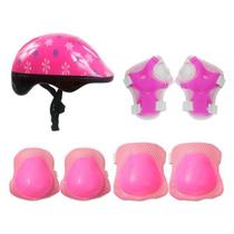 Kit de Proteçao Infantil com Capacete Joelheira Cotoveleira Rosa DM TOYS DMR5489