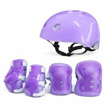 Kit de Proteção Infantil com Capacete, Joelheira e Cotoveleira para Patins Bike Skate Violeta