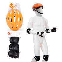 Kit de Proteção M + Capacete Ciclismo Skate Patins Infantil (Basic Laranja Medio) Kit de Proteção M + Capacete Ciclismo Skate Patins Infantil (Basic Laranja Medio)