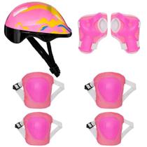 Kit de protecao rosa com capacete chamas zippy