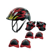 Kit de Proteção Vermelho Chamas com Capacete - Segurança para Crianças Kit de Proteção Vermelho Chamas com Capacete - Segurança para Crianças