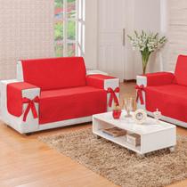 Kit de Protetores de Sofá 3 e 2 Lugares Elegance com Porta Objetos e Laços Decorativos - Dupla Face e Versátil