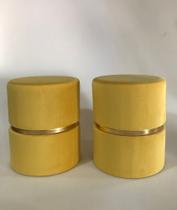 Kit de Puff redondo moderno com detalhe cinta para sala de estar ou quarto - Amarelo Suede