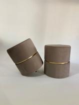 Kit de Puff redondo moderno com detalhe cinta para sala de estar ou quarto - Marrom Suede