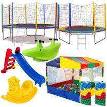 Kit de pula pula com piscina de bolinhas escorregador e gangorra
