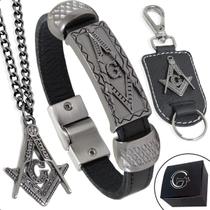 Kit de Pulseira de Couro Magnética Chaveiro Colar Preto Maçonaria Liberdade Fraternidade Kit de Pulseira de Couro Magnética Chaveiro Colar Preto Maçonaria Liberdade Fraternidade