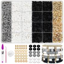 Kit de pulseira MIIIM em argila preta e branca com espaçador dourado