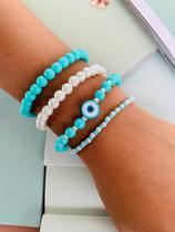 Kit de pulseiras de miçangas 4 peças olho grego e pérolas