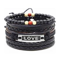 Kit de Pulseiras Masculinas de Couro Love