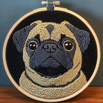 Kit de Punch Needle DIY com Pug 20x20 cm Conjunto de Bordado Kit de Punch Needle DIY com Pug 20x20 cm Conjunto de Bordado
