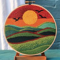 Kit de Punch Needle DIY Paisagem 20x20 cm Conjunto de Bordado