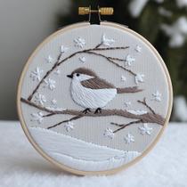 Kit de Punch Needle DIY para Bordado com Bastidor de 20 cm Pássaro na Neve