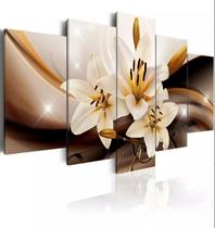 Kit de Quadros Decorativos - Flor Lírio Dourado, Elegância e Estilo para Sua Decoração