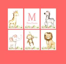 Kit de quadros safári animais decoração de quarto infantil para menina