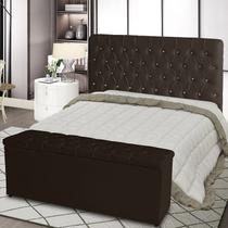 Kit De Quarto Cabeceira De Cama Box e Calçadeira Baú Bella Casall Queen 160 cm Suede Botão Strass Marrom Ec Móveis