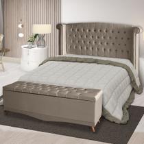 Kit De Quarto Cabeceira De Cama Box e Calçadeira Baú Toquio Casal 140 cm Suede Capuccino Eli Móveis e Decoração