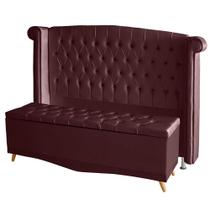 Kit De Quarto Cabeceira De Cama Box e Calçadeira Baú Toquio Casal Queen 160 cm Suede Bordo Eli Móveis e Decoração