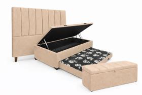 Kit De Quarto Heitor Bicama Baú Solteiro 88 x 188 cm Cabeceira De Cama e Calçadeira Baú Solteiro 90 cm Suede Bege Do Lar