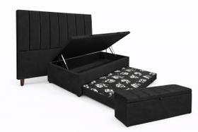 Kit De Quarto Heitor Bicama Baú Solteiro 88 x 188 cm Cabeceira De Cama e Calçadeira Baú Solteiro 90 cm Suede Preto