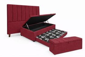Kit De Quarto Heitor Bicama Baú Solteiro 88 x 188 cm Cabeceira De Cama e Calçadeira Baú Solteiro 90 cm Veludo Bordo