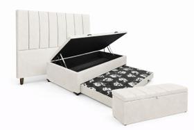 Kit De Quarto Heitor Bicama Baú Solteiro 88 x 188 cm Cabeceira De Cama e Calçadeira Baú Solteiro 90 cm Veludo Off White
