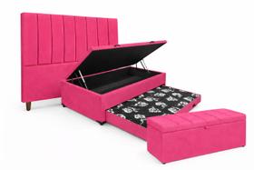 Kit De Quarto Heitor Bicama Baú Solteiro 88 x 188 cm Cabeceira De Cama e Calçadeira Baú Solteiro 90 cm Veludo Rosa Pink